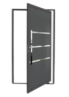 Porta Pivotante e Friso Alumínio Cinza Esquerda 210x100x4,6cm Evolution