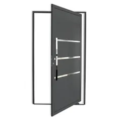 Porta Pivotante e Friso Alumínio Cinza Esquerda 210x100x4,6cm Evolution