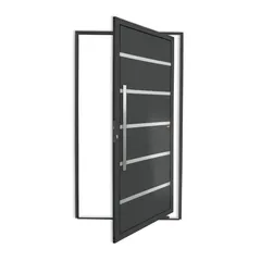 Porta Pivotante e Friso Alumínio Cinza Esquerda 210x100x4,6cm Premium