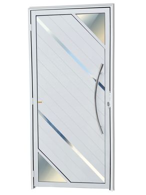 Porta Lambri Vidro e Friso Alumnio Branco Direita 210x100x4,6cm Oasis