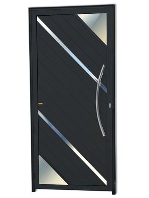 Porta Lambri Vidro e Friso Alumnio Preto Direita 210x100x4,6cm Oasis