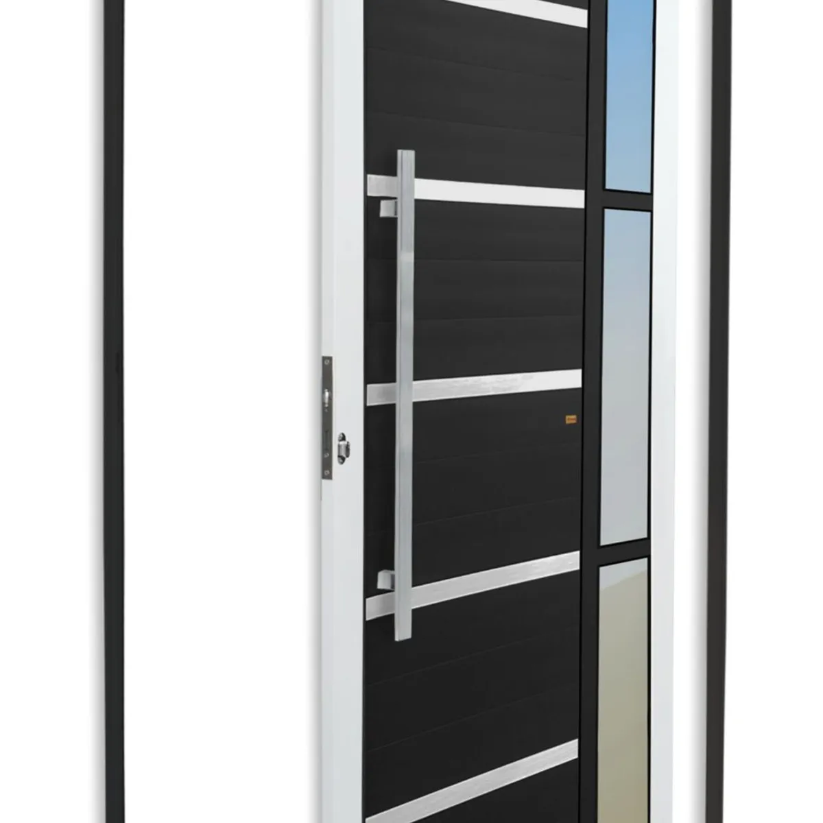 Porta Pivotante e Friso e Visor Alumínio Mix Preto Esquerda 210x100x4,6cm Miraggio, marca Brimak - Foto Principal