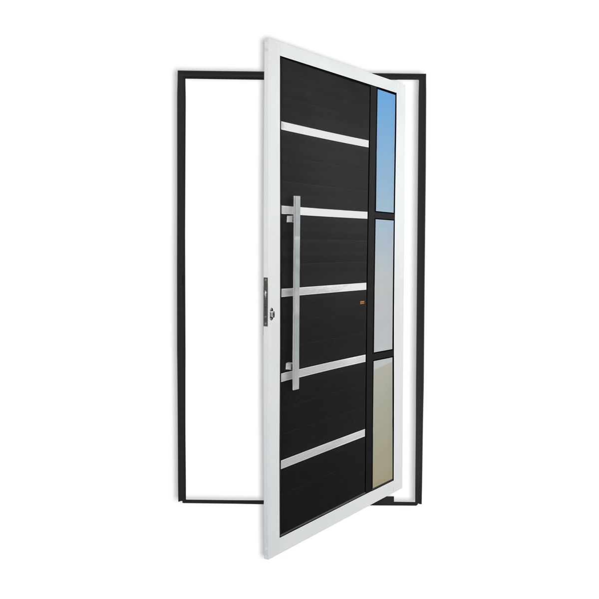 Porta Pivotante e Friso e Visor Alumínio Mix Preto Esquerda 210x100x4,6cm Miraggio, marca Brimak - Foto Principal