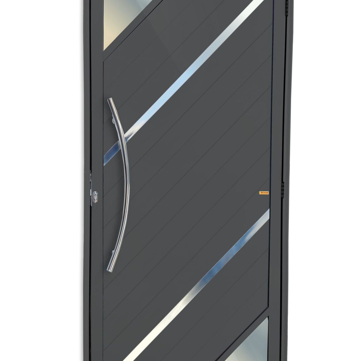 Porta Lambri Vidro e Friso Alumínio Cinza Esquerda 210x100x4,6cm Oasis, marca Brimak - Foto Principal