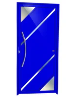 Porta Lambri Vidro e Friso Alumínio Azul Esquerda 210x100x4,6cm Oasis