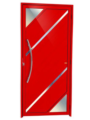 Porta Lambri Vidro e Friso Alumnio Vermelho Esquerda 210x100x4,6cm Oasis
