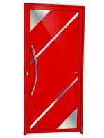 Porta Lambri Vidro e Friso Alumínio Vermelho Esquerda 210x100x4,6cm Oasis