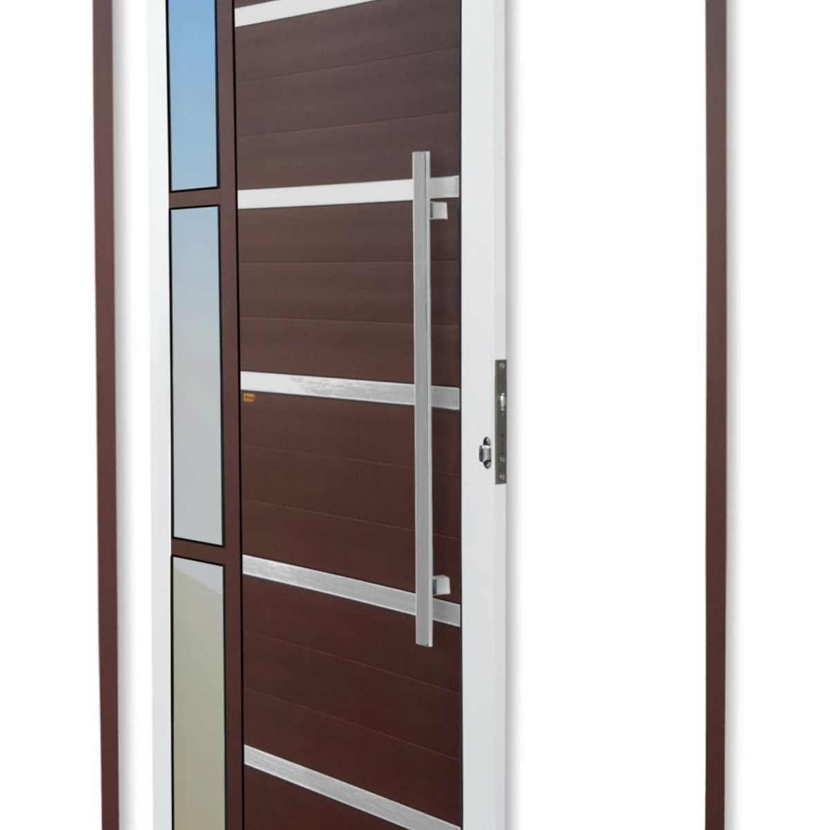 Porta Pivotante e Friso e Visor Alumínio Mix Corten Direita 210x100x4,6cm Miraggio, marca Brimak - Foto Principal