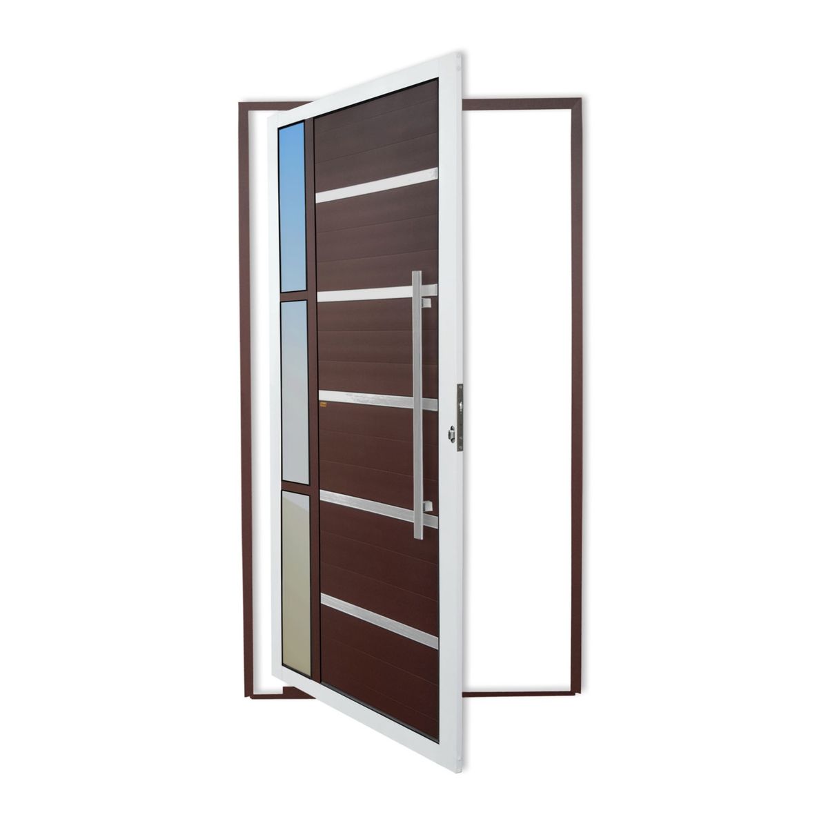 Porta Pivotante e Friso e Visor Alumínio Mix Corten Direita 210x100x4,6cm Miraggio, marca Brimak - Foto Principal