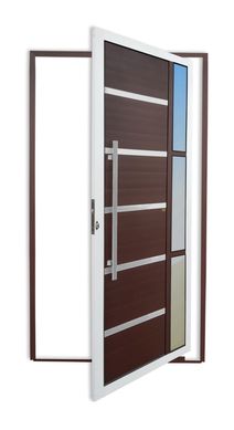 Porta Pivotante e Friso e Visor Alumnio Mix Corten Esquerda 210x100x4,6cm Miraggio