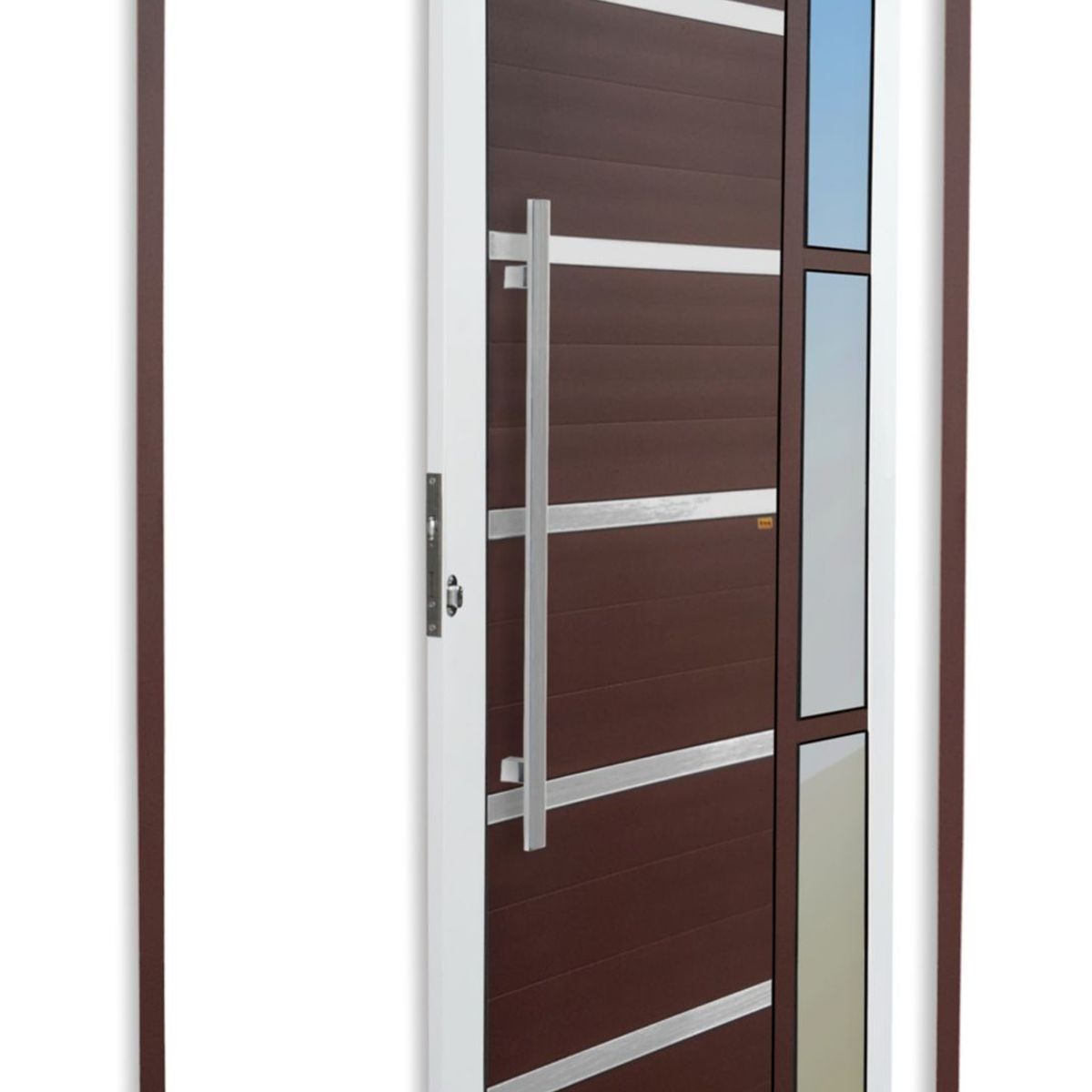 Porta Pivotante e Friso e Visor Alumínio Mix Corten Esquerda 210x100x4,6cm Miraggio, marca Brimak - Foto Principal