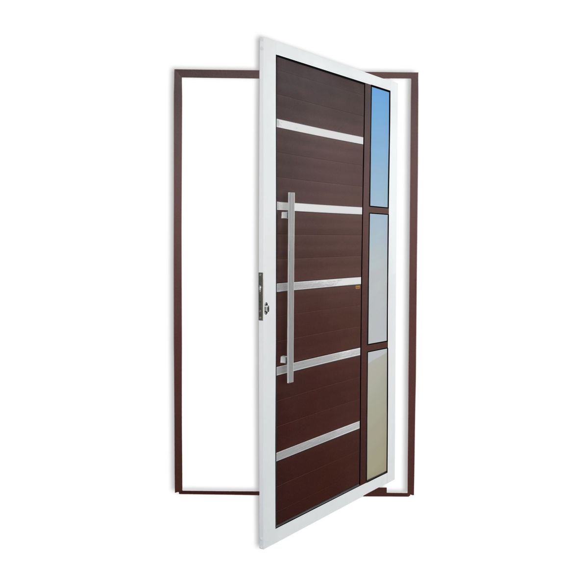 Porta Pivotante e Friso e Visor Alumínio Mix Corten Esquerda 210x100x4,6cm Miraggio, marca Brimak - Foto Principal