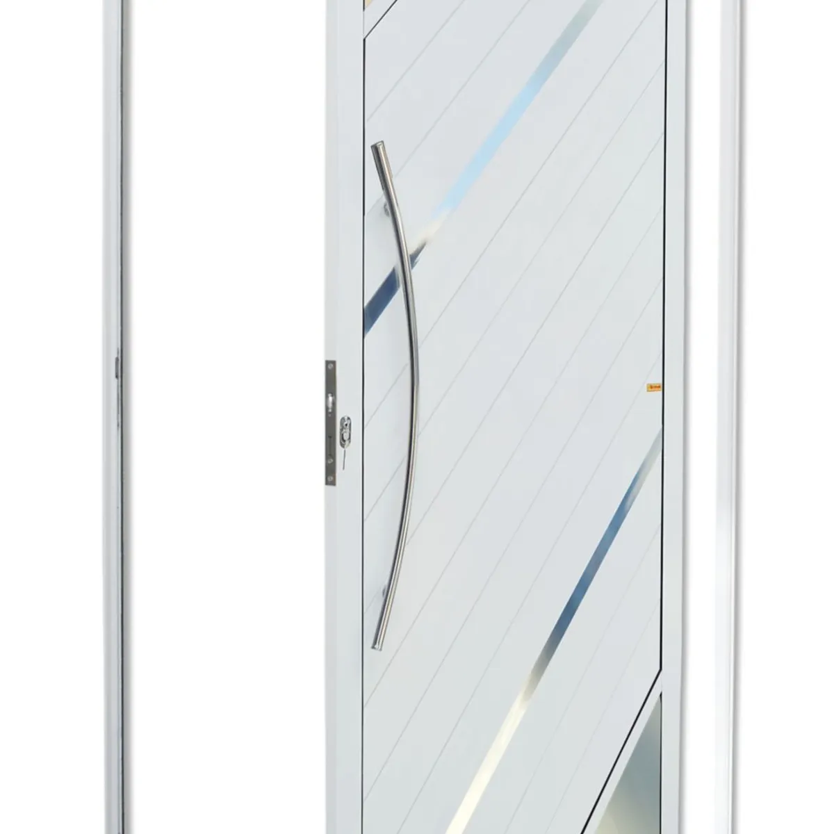 Porta Pivotante Vidro e Friso Alumínio Branco Esquerda 210x100x4,6cm Oasis, marca Brimak - Foto Principal