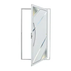 Porta Pivotante Vidro e Friso Alumínio Branco Esquerda 210x100x4,6cm Oasis