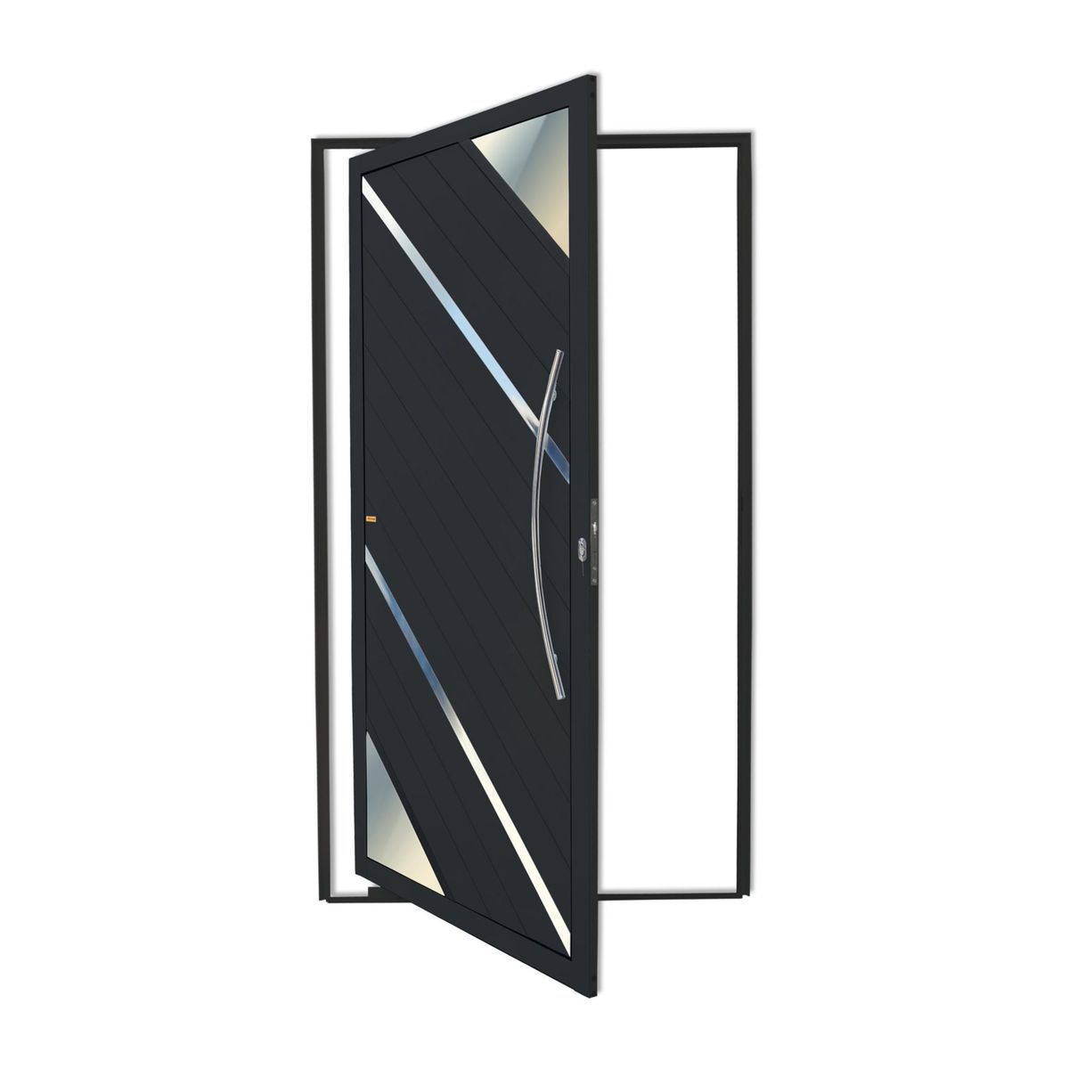 Porta Pivotante Vidro e Friso Alumínio Preto Direita 210x100x4,6cm Oasis, marca Brimak - Foto Principal