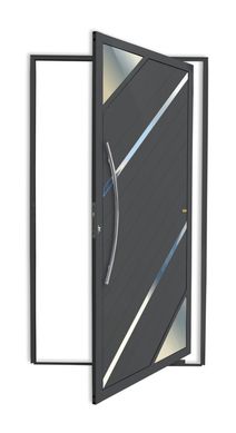 Porta Pivotante Vidro e Friso Alumnio Cinza Esquerda 210x100x4,6cm Oasis