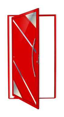 Porta Pivotante Vidro e Friso Alumnio Vermelho Direita 210x100x4,6cm Oasis