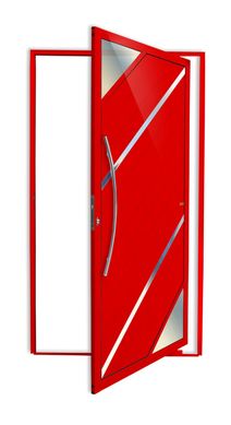 Porta Pivotante Vidro e Friso Alumnio Vermelho Esquerda 210x100x4,6cm Oasis