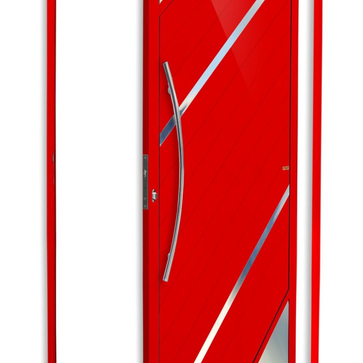 Porta Pivotante Vidro e Friso Alumínio Vermelho Esquerda 210x100x4,6cm Oasis, marca Brimak - Foto Principal