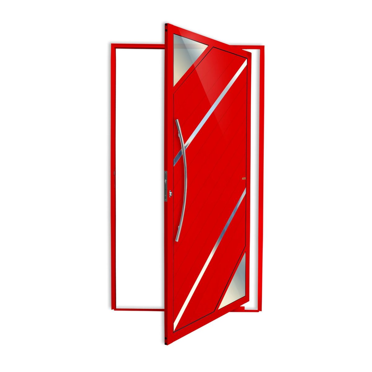 Porta Pivotante Vidro e Friso Alumínio Vermelho Esquerda 210x100x4,6cm Oasis, marca Brimak - Foto Principal
