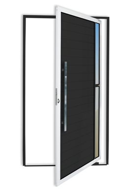 Porta Pivotante e Visor Alumnio Mix Preto Esquerda 210x120x4,6cm Visione