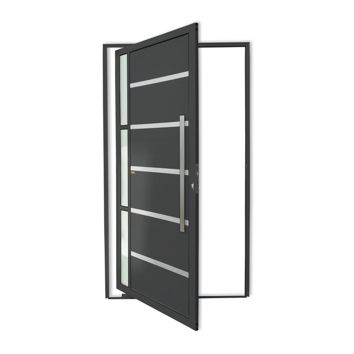 Porta Pivotante e Friso e Visor Alumínio Cinza Direita 210x120x4,6cm Miraggio, marca Brimak - Foto Principal