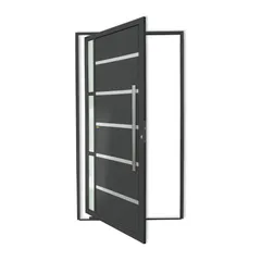 Porta Pivotante e Friso e Visor Alumínio Cinza Direita 210x120x4,6cm Miraggio