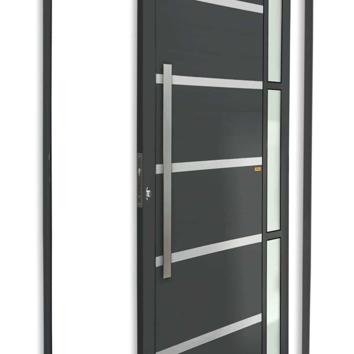Porta Pivotante e Friso e Visor Alumínio Cinza Esquerda 210x120x4,6cm Miraggio, marca Brimak - Foto Principal