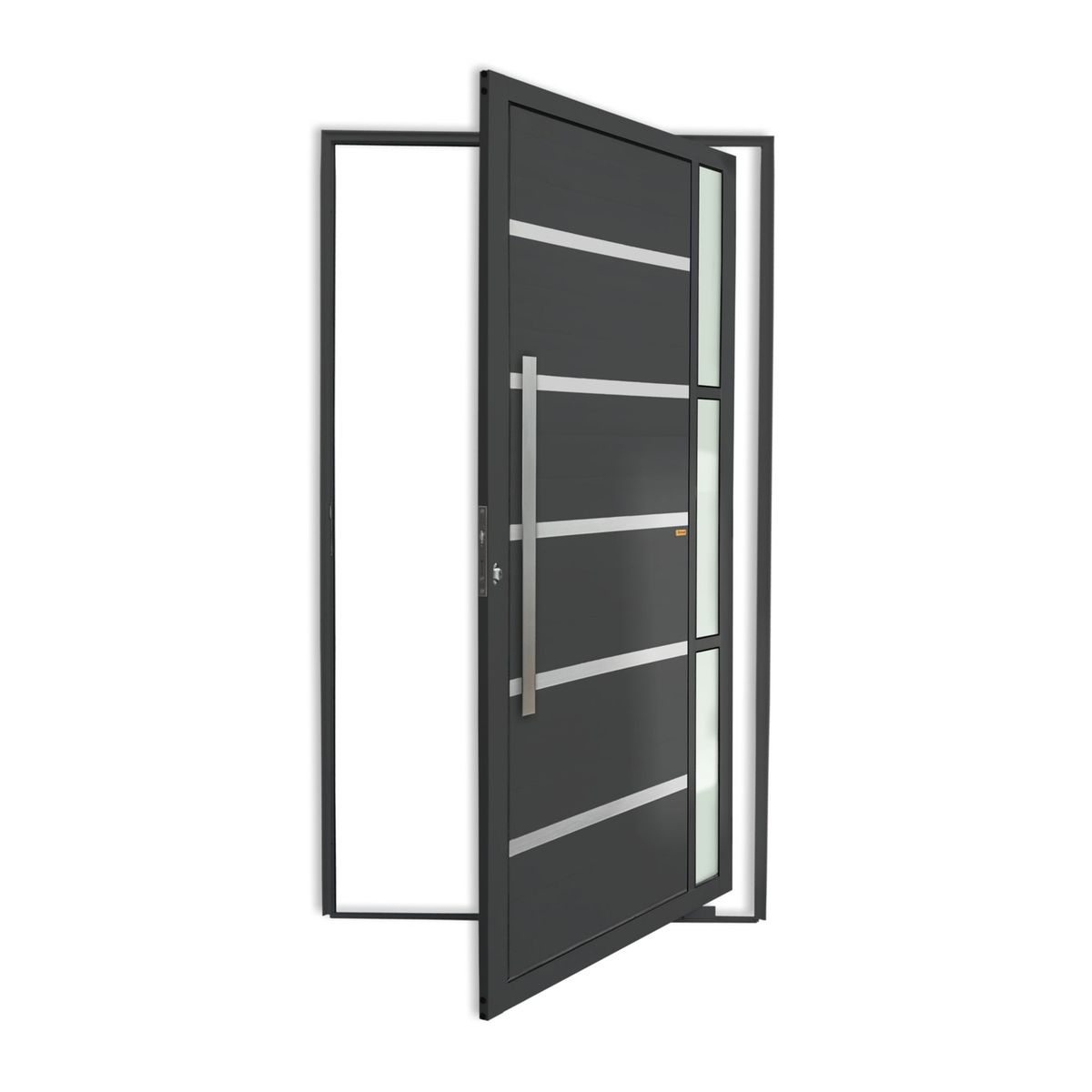 Porta Pivotante e Friso e Visor Alumínio Cinza Esquerda 210x120x4,6cm Miraggio, marca Brimak - Foto Principal