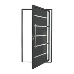 Porta Pivotante e Friso e Visor Alumínio Cinza Esquerda 210x120x4,6cm Miraggio