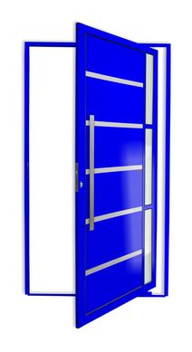 Porta Pivotante e Friso e Visor Alumnio Azul Esquerda 210x120x4,6cm Miraggio