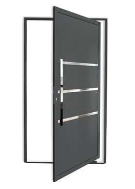Porta Pivotante e Friso Alumnio Cinza Esquerda 210x120x4,6cm Evolution