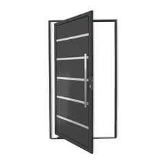 Porta Pivotante e Friso Alumínio Cinza Direita 210x120x4,6cm Premium