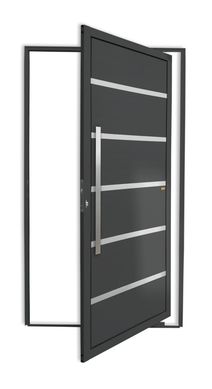 Porta Pivotante e Friso Alumnio Cinza Esquerda 210x120x4,6cm Premium