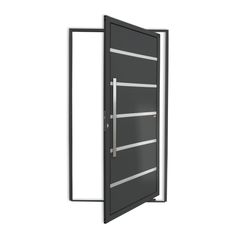 Porta Pivotante e Friso Alumínio Cinza Esquerda 210x120x4,6cm Premium