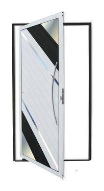 Porta Pivotante Vidro e Friso Alumnio Mix Preto Direita 210x100x4,6cm Oasis