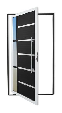 Porta Pivotante e Friso e Visor Alumnio Mix Preto Direita 210x120x4,6cm Miraggio