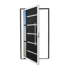 Porta Pivotante e Friso e Visor Alumínio Mix Preto Direita 210x120x4,6cm Miraggio