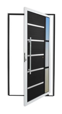 Porta Pivotante e Friso e Visor Alumnio Mix Preto Esquerda 210x120x4,6cm Miraggio