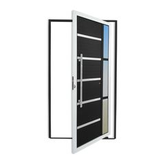 Porta Pivotante e Friso e Visor Alumínio Mix Preto Esquerda 210x120x4,6cm Miraggio