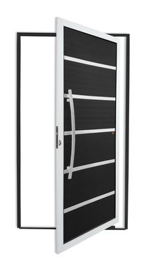Porta Pivotante e Friso Alumnio Mix Preto Esquerda 210x120x4,6cm Premium