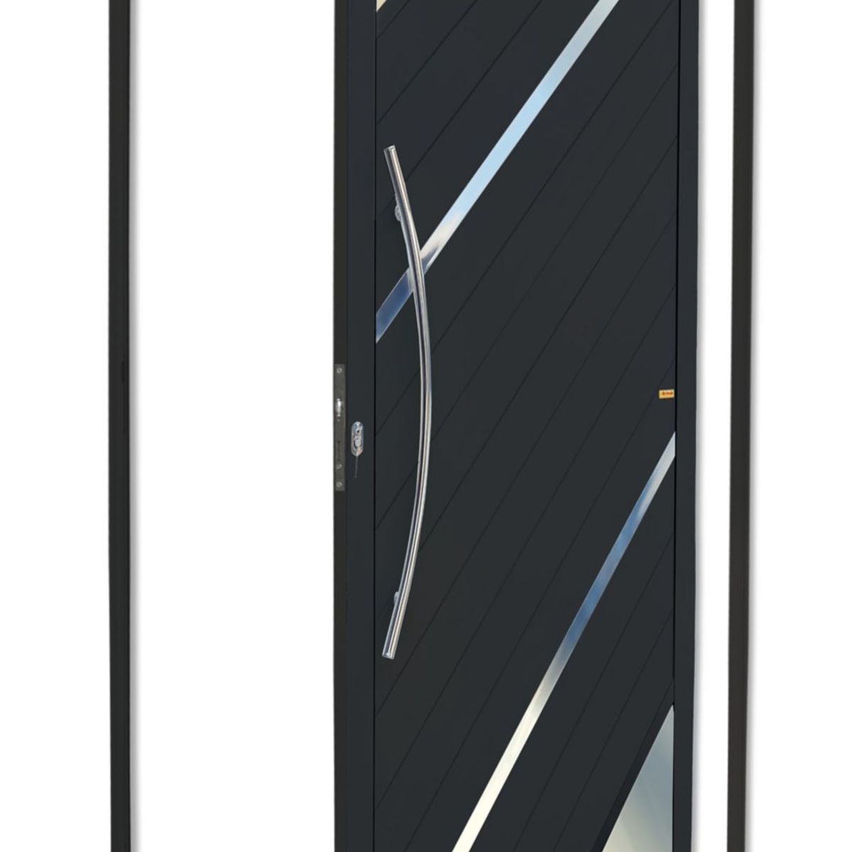 Porta Pivotante Vidro e Friso Alumínio Preto Esquerda 210x120x4,6cm Oasis, marca Brimak - Foto Principal