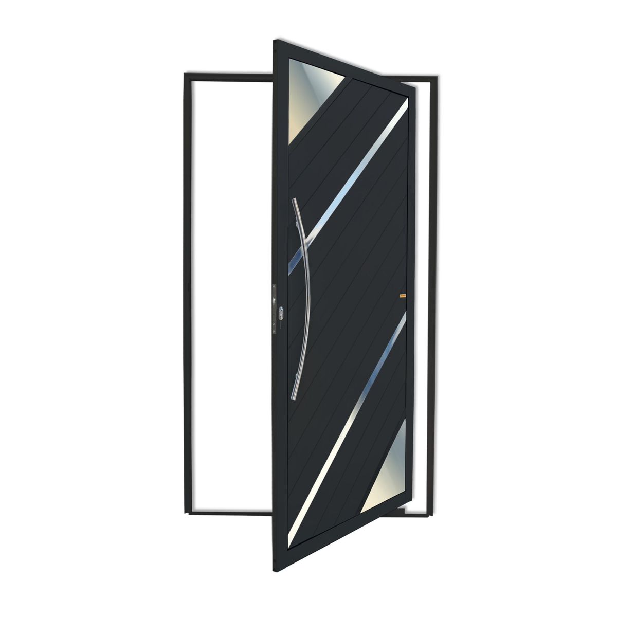 Porta Pivotante Vidro e Friso Alumínio Preto Esquerda 210x120x4,6cm Oasis, marca Brimak - Foto Principal
