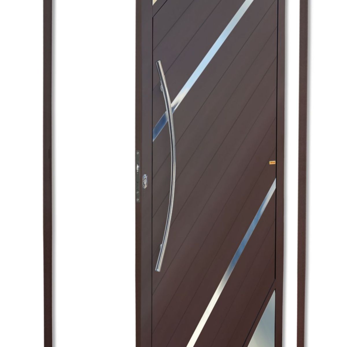 Porta Pivotante Vidro e Friso Alumínio Corten Esquerda 210x120x4,6cm Oasis, marca Brimak - Foto Principal