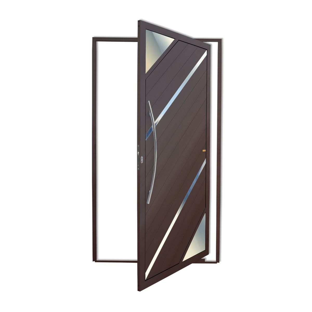 Porta Pivotante Vidro e Friso Alumínio Corten Esquerda 210x120x4,6cm Oasis, marca Brimak - Foto Principal