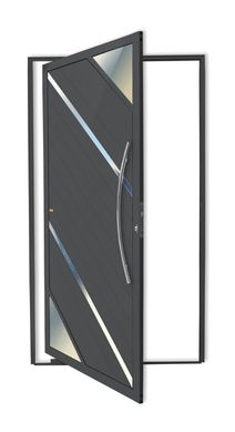 Porta Pivotante Vidro e Friso Alumnio Cinza Direita 210x120x4,6cm Oasis