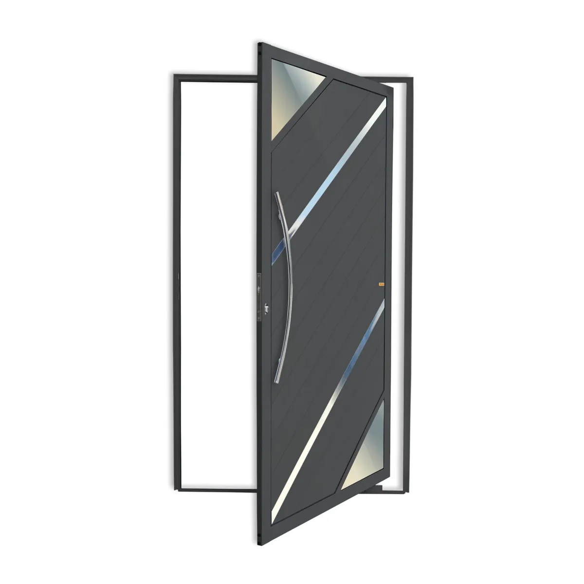 Porta Pivotante Vidro e Friso Alumínio Cinza Esquerda 210x120x4,6cm Oasis, marca Brimak - Foto Principal