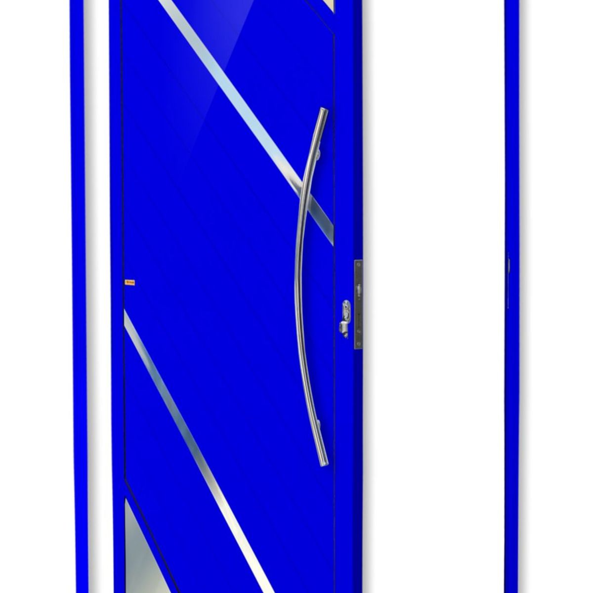 Porta Pivotante Vidro e Friso Alumínio Azul Direita 210x120x4,6cm Oasis, marca Brimak - Foto Principal