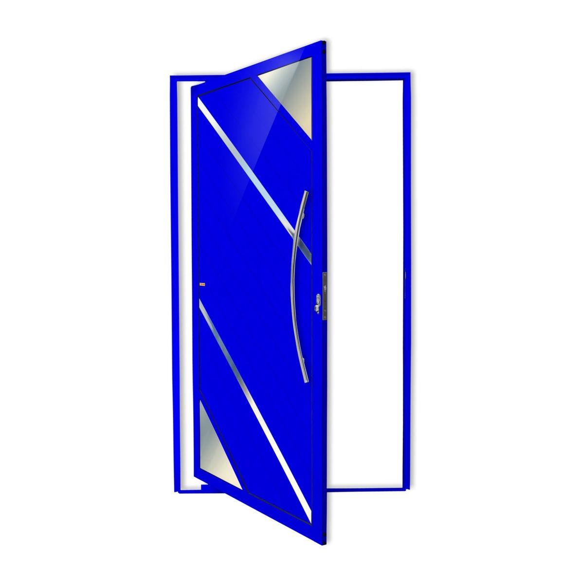 Porta Pivotante Vidro e Friso Alumínio Azul Direita 210x120x4,6cm Oasis, marca Brimak - Foto Principal