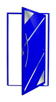 Porta Pivotante Vidro e Friso Alumnio Azul Esquerda 210x120x4,6cm Oasis